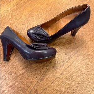 Chie Mihara Plum Heels with Floral Detail